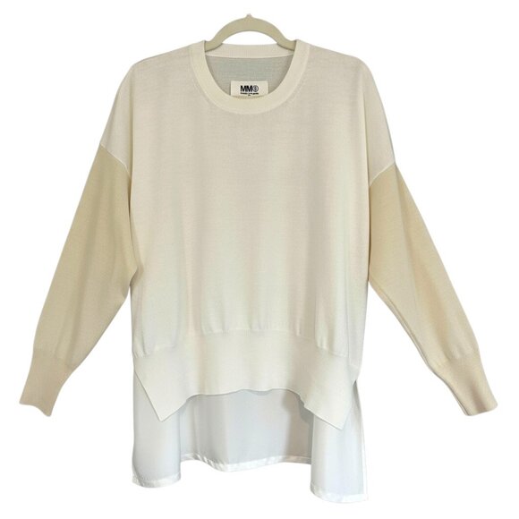 NWT MM6 Maison Margiela Ivory Layered High Low Oversized Designer Knit Sweater - Picture 6 of 10